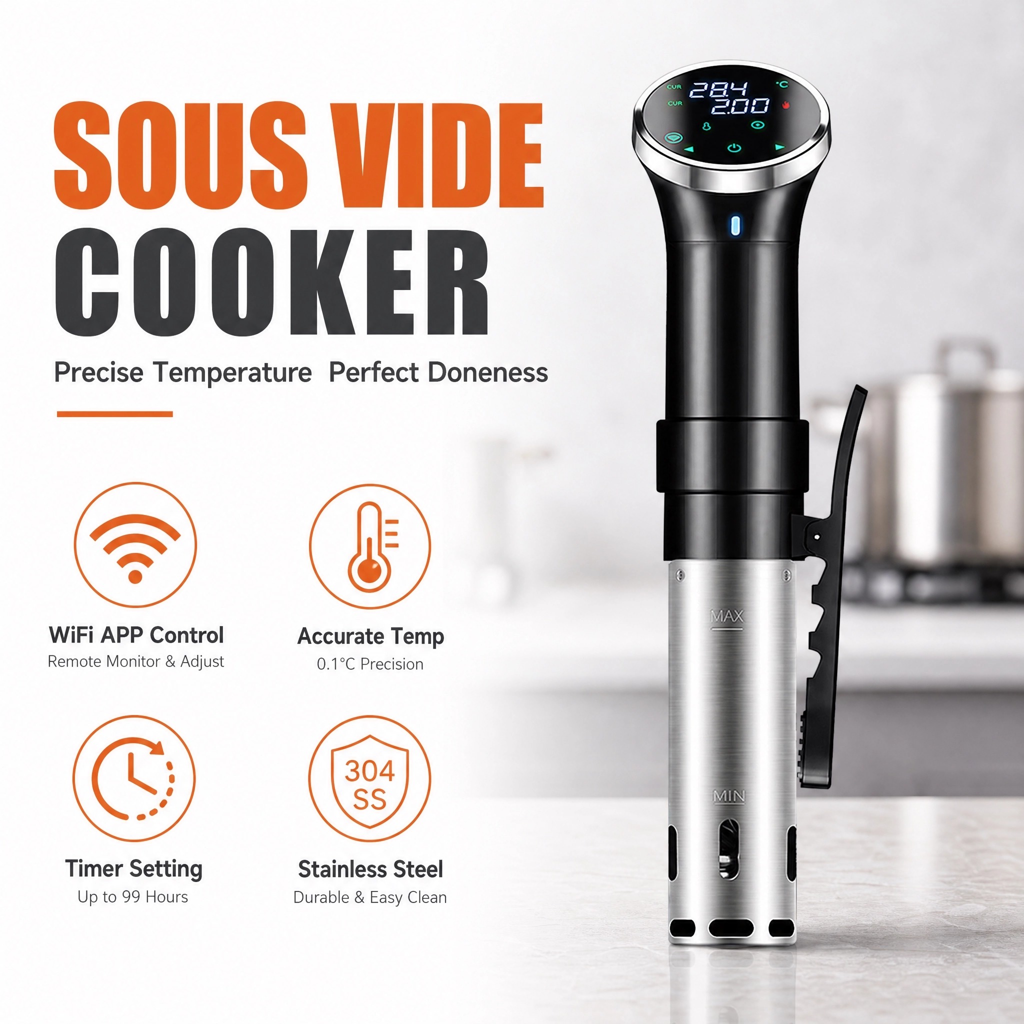 Sous Vide Precision Cooker 1100W - Cocina Sous Vide Digital con WiFi,